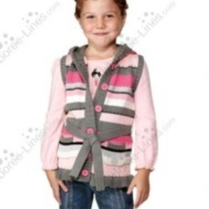 New Gymboree Hoodie Sweater Vest Gray and Pink Striped Vest Size 5-6 100% Cotton